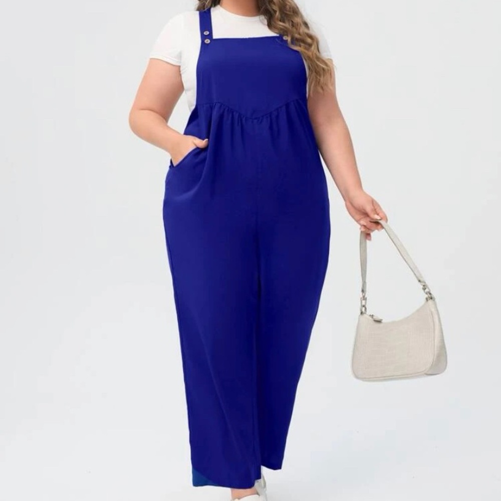 Shein Plus Crinkle Detail Slant Pockets Overalls Jumpsuit